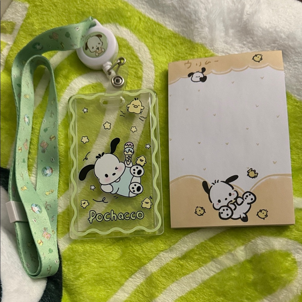 🔖 Sanrio Pochacco Larnyard ID Card Holder & Notepad Set